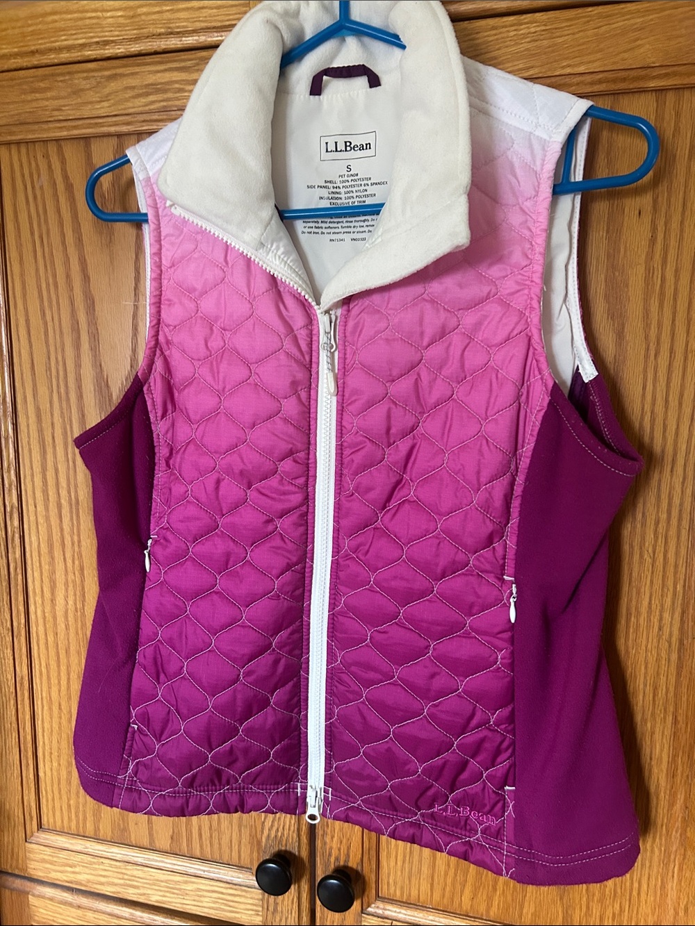 L.L. Bean Pink Ombre Quilted Vest with Magenta Sides